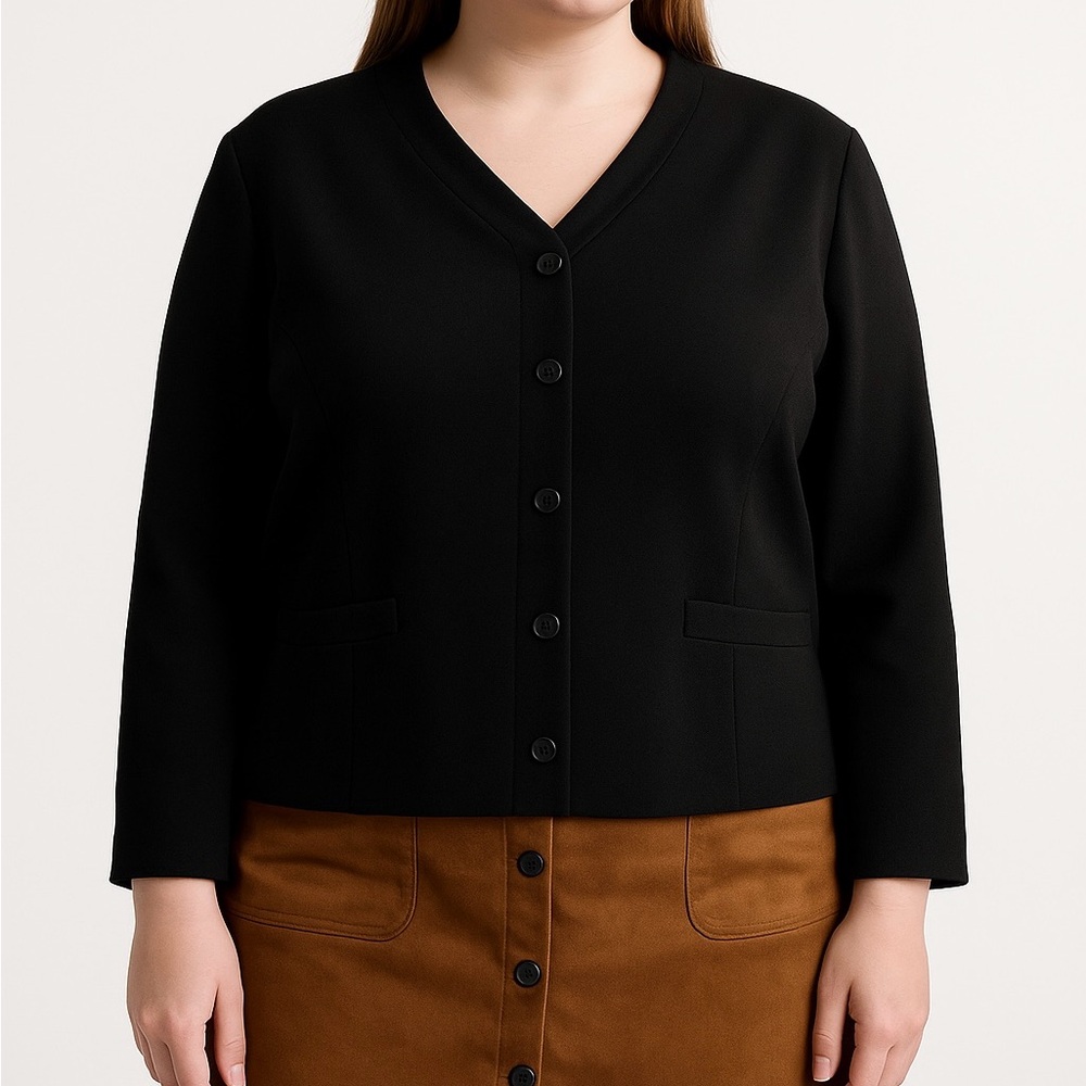 Eileen Fisher XL Black Merino Wool Blazer Jacket Minimalist Classic Lined Wool